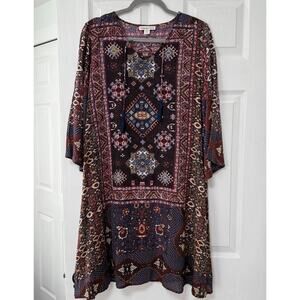 Coldwater Creek Women's Wine Multi Print Tassel Dress Size Small Petite